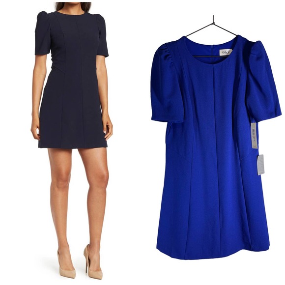 Eliza J Dresses & Skirts - NWT Eliza J Shirred Elbow Sleeve A Line Dress in Cobalt Blue 12